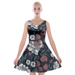 Flower Pattern Velvet Skater Dress