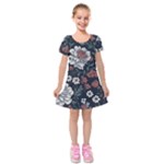 Flower Pattern Kids  Short Sleeve Velvet Dress