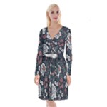 Flower Pattern Long Sleeve Velvet Front Wrap Dress
