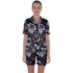 Flower Pattern Satin Short Sleeve Pajamas Set