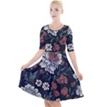 Flower Pattern Quarter Sleeve A-Line Dress
