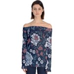 Flower Pattern Off Shoulder Long Sleeve Top
