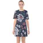 Flower Pattern Sixties Short Sleeve Mini Dress