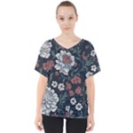 Flower Pattern V-Neck Dolman Drape Top