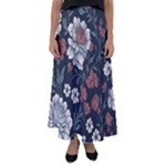 Flower Pattern Flared Maxi Skirt