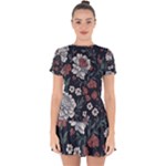 Flower Pattern Drop Hem Mini Chiffon Dress