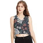 Flower Pattern V-Neck Cropped Tank Top