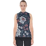 Flower Pattern Mock Neck Shell Top