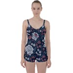 Flower Pattern Tie Front Two Piece Tankini
