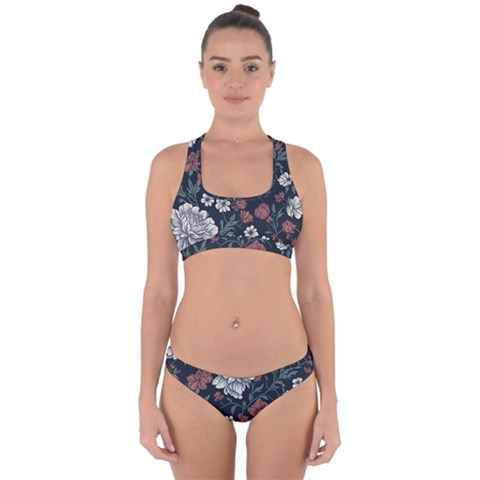 Flower Pattern Cross Back Hipster Bikini Set from ArtsNow.com