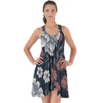 Flower Pattern Show Some Back Chiffon Dress