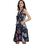 Flower Pattern Sleeveless V-Neck Skater Dress with Pockets