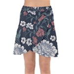 Flower Pattern Wrap Front Skirt