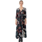 Flower Pattern Button Up Boho Maxi Dress