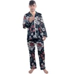 Flower Pattern Men s Long Sleeve Satin Pajamas Set