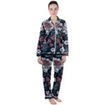 Flower Pattern Women s Long Sleeve Satin Pajamas Set	