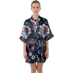Flower Pattern Half Sleeve Satin Kimono 