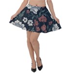 Flower Pattern Velvet Skater Skirt