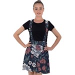 Flower Pattern Velvet Suspender Skater Skirt