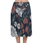 Flower Pattern Velvet Flared Midi Skirt