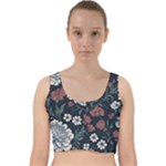 Flower Pattern Velvet Racer Back Crop Top