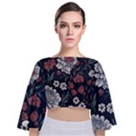 Flower Pattern Tie Back Butterfly Sleeve Chiffon Top
