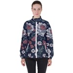 Flower Pattern Women s High Neck Windbreaker