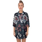 Flower Pattern Half Sleeve Chiffon Kimono