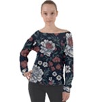 Flower Pattern Off Shoulder Long Sleeve Velour Top