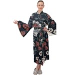 Flower Pattern Maxi Velvet Kimono