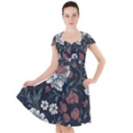 Flower Pattern Cap Sleeve Midi Dress