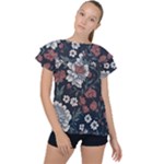 Flower Pattern Ruffle Collar Chiffon Blouse