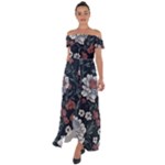 Flower Pattern Off Shoulder Open Front Chiffon Dress