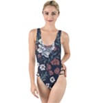 Flower Pattern High Leg Strappy Swimsuit