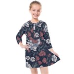 Flower Pattern Kids  Quarter Sleeve Shirt Dress