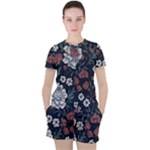 Flower Pattern Women s T-Shirt and Shorts Set