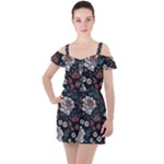 Flower Pattern Ruffle Cut Out Chiffon Playsuit