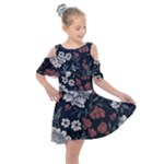 Flower Pattern Kids  Shoulder Cutout Chiffon Dress