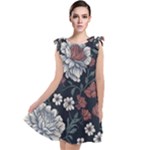 Flower Pattern Tie Up Tunic Dress