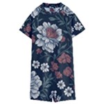 Flower Pattern Kids  Boyleg Half Suit Swimwear