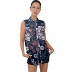 Flower Pattern Sleeveless Chiffon Button Shirt