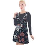 Flower Pattern Plunge Pinafore Velour Dress