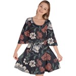 Flower Pattern Velour Kimono Dress