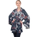 Flower Pattern Long Sleeve Velvet Kimono 