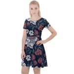 Flower Pattern Cap Sleeve Velour Dress 