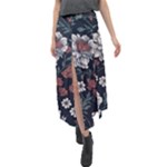 Flower Pattern Velour Split Maxi Skirt