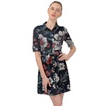 Flower Pattern Belted Shirt Dress
