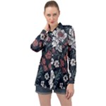 Flower Pattern Long Sleeve Satin Shirt