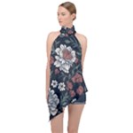 Flower Pattern Halter Asymmetric Satin Top