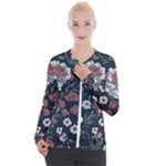 Flower Pattern Casual Zip Up Jacket